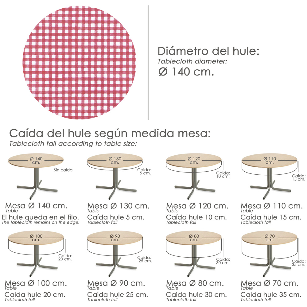 Mantel Hule Redondo Cuadros Rojos Impermeable Antimanchas PVC Ø140 cm. Uso Interior y Exterior - Imagen 5