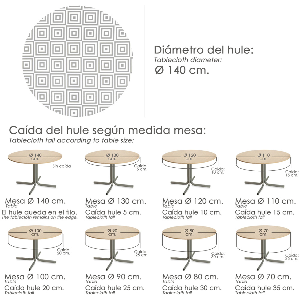 Mantel Hule Redondo Rombos Grises Impermeable Antimanchas PVC Ø140 cm. Uso Interior y Exterior - Imagen 5
