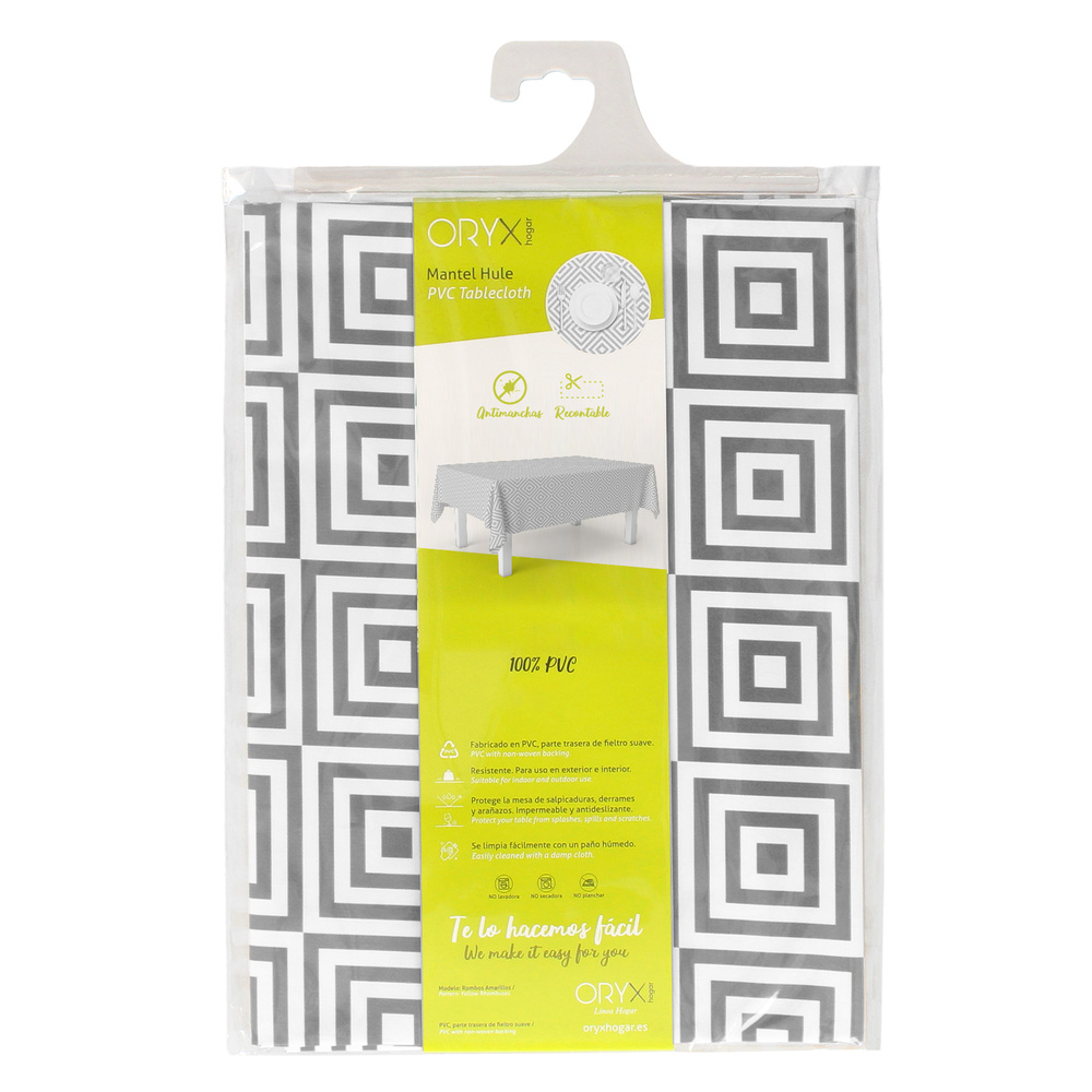 Mantel Hule Rectangular Rombos Grises Impermeable Antimanchas PVC 140x250 cm. Recortable Uso Interior y Exterior - Imagen 4