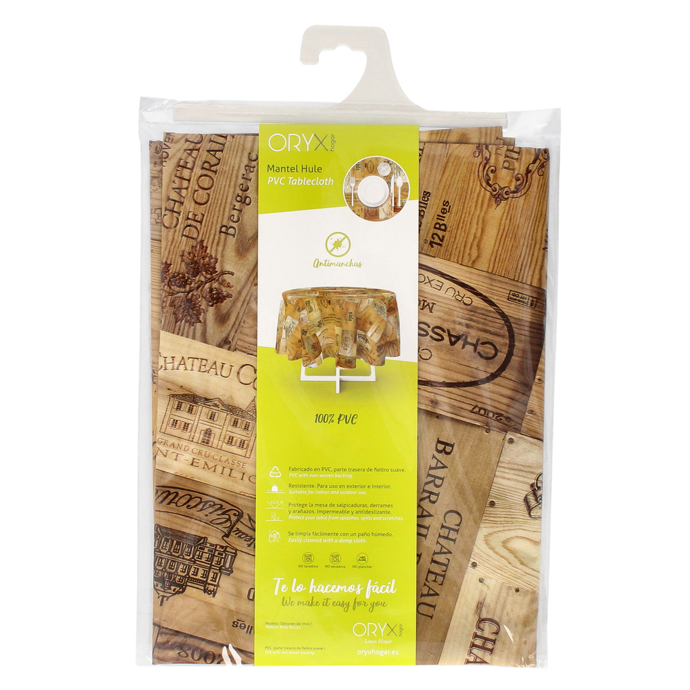 Mantel Hule Redondo Tablones Vino Impermeable Antimanchas PVC Ø 140 cm. Uso Interior y Exterior - Imagen 4