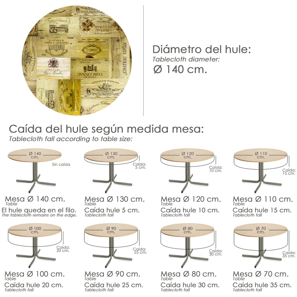 Mantel Hule Redondo Tablones Vino Impermeable Antimanchas PVC Ø 140 cm. Uso Interior y Exterior - Imagen 5