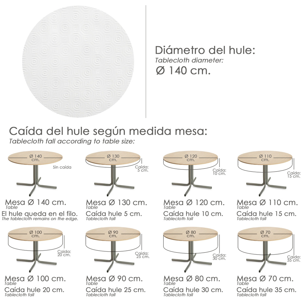 Mantel Hule Muleton Redondo Blanco Impermeable Antimanchas PVC Ø 140 cm. Uso Interior y Exterior - Imagen 5