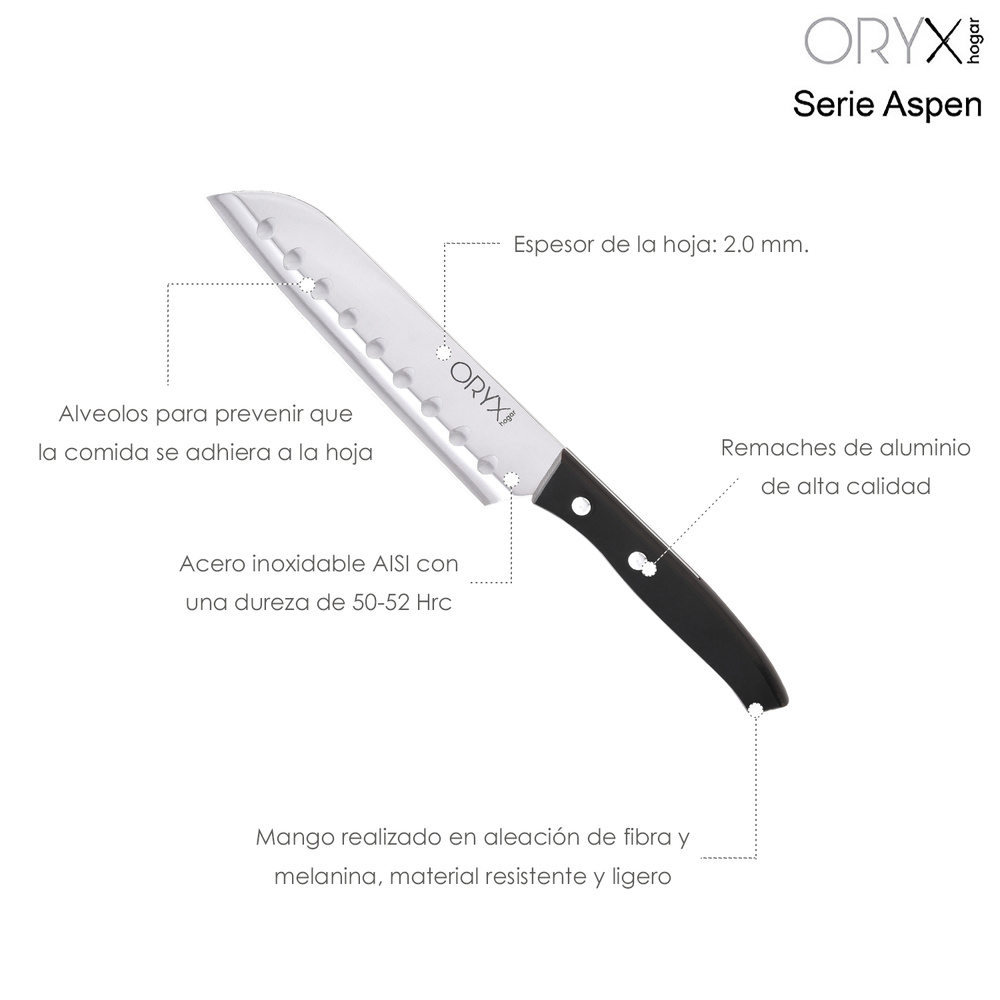 Cuchillo Aspen Santoku Hoja Acero Inoxidable 17 cm. Negro - Imagen 3