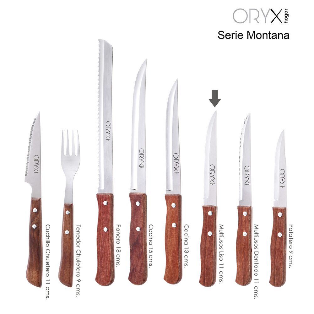 Cuchillo Montana Multiusos Hoja Sierra Acero Inoxidable 11 cm. Mango Madera (Blister 3 piezas) - Imagen 5