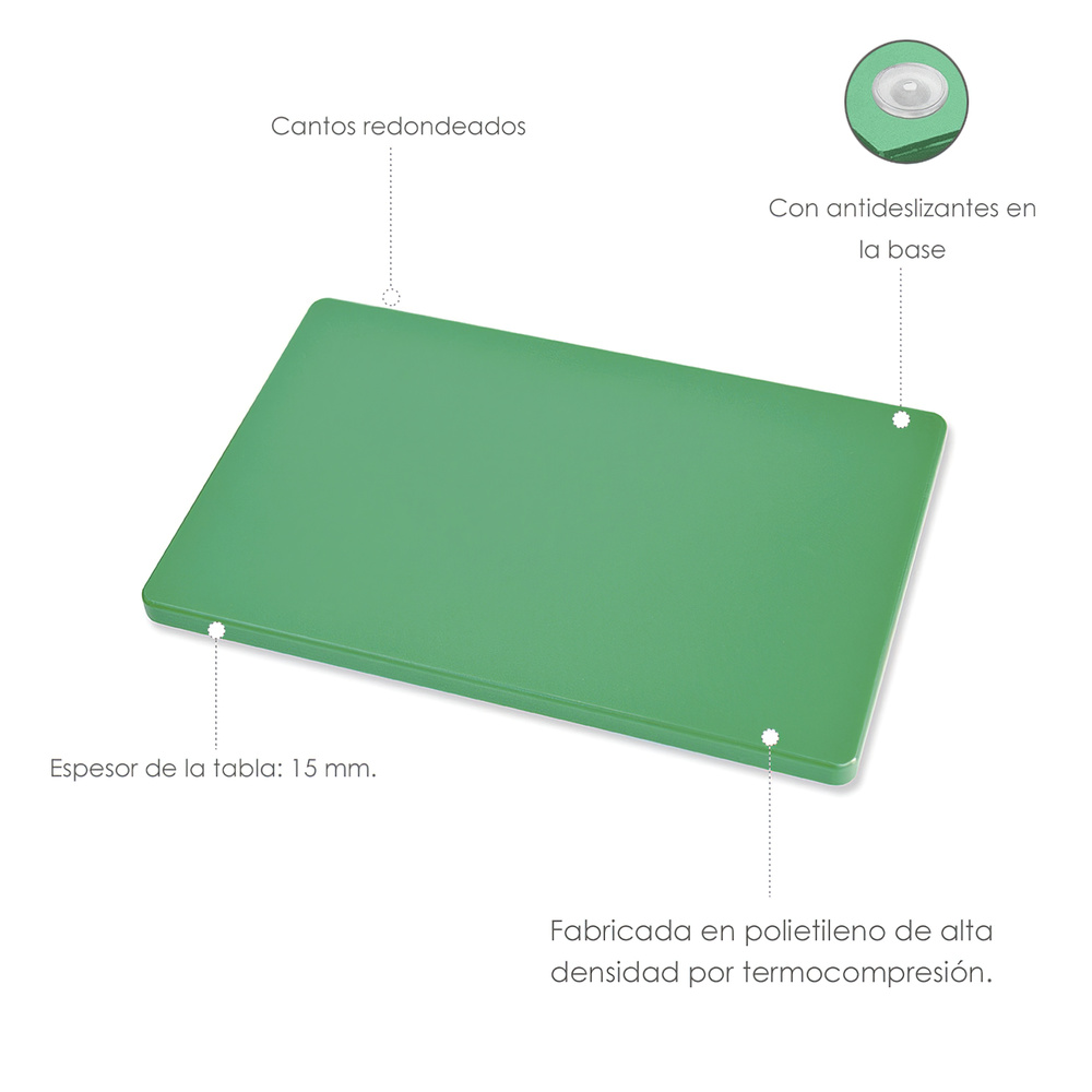 Tabla Cortar Polietileno 30x20x1,5 cm. Color Verde - Imagen 3
