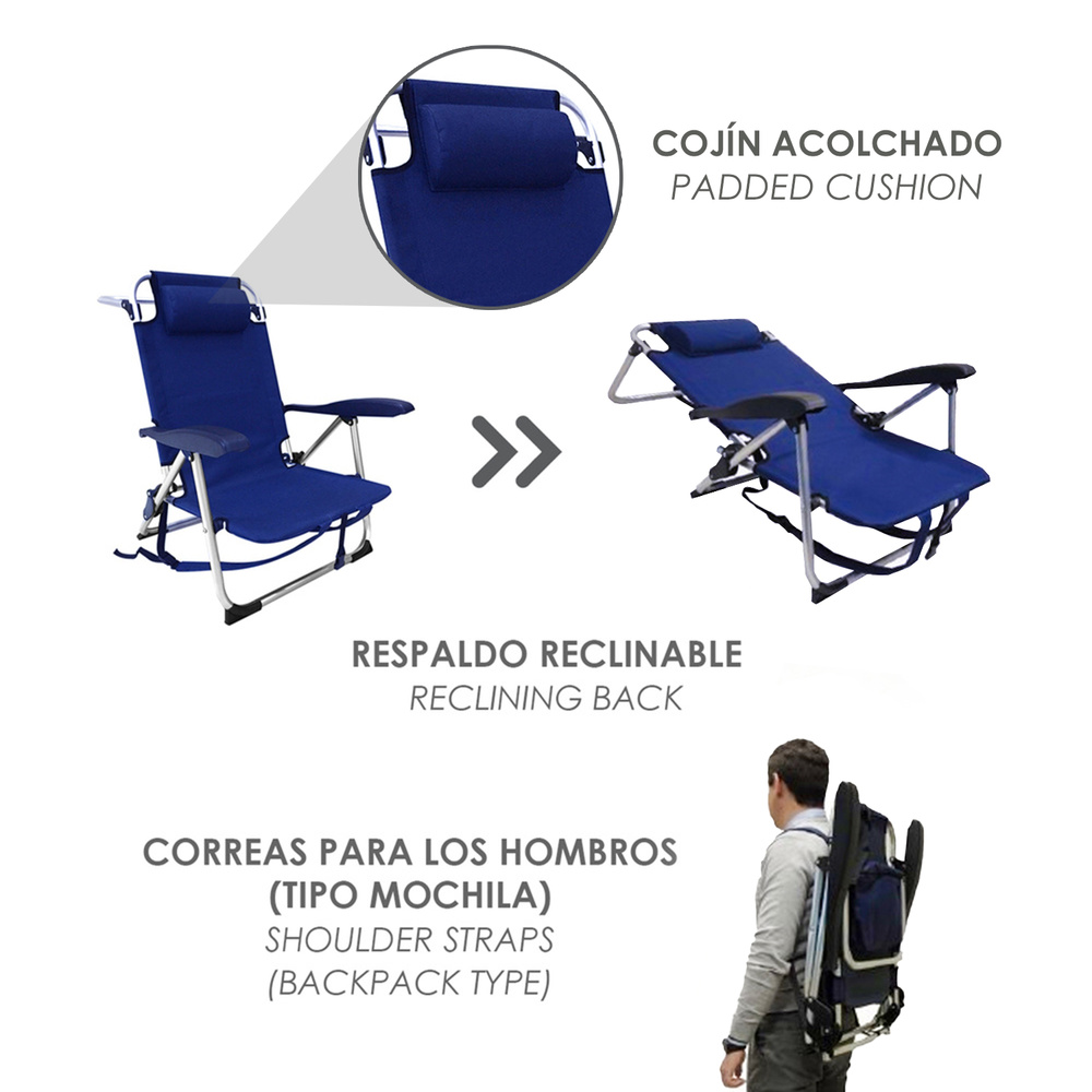 Silla Playa Tipo Mochila Con Bosillo Termico Muy Ligera Realizada En Nylon Alta Calidad y Aluminio - Imagen 2
