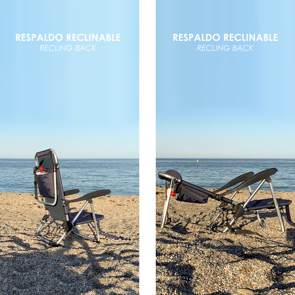 Silla Playa Tipo Mochila Con Bosillo Termico Muy Ligera Realizada En Nylon Alta Calidad y Aluminio - Imagen 4