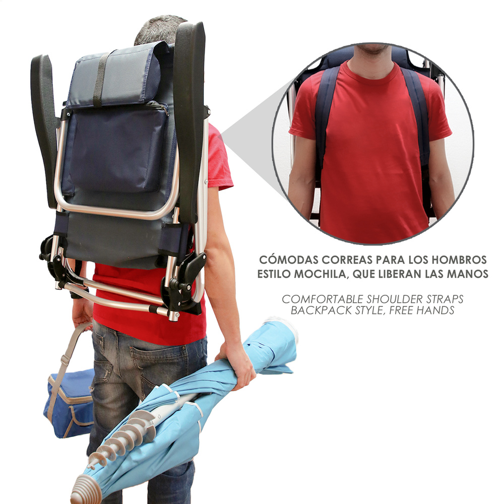 Silla Playa Tipo Mochila Con Bosillo Termico Muy Ligera Realizada En Nylon Alta Calidad y Aluminio - Imagen 5