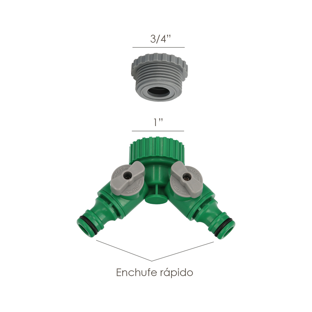 Adaptador Manguera Plastico 3/4 - 1" Hembra con 2 tomas Blister - Imagen 3