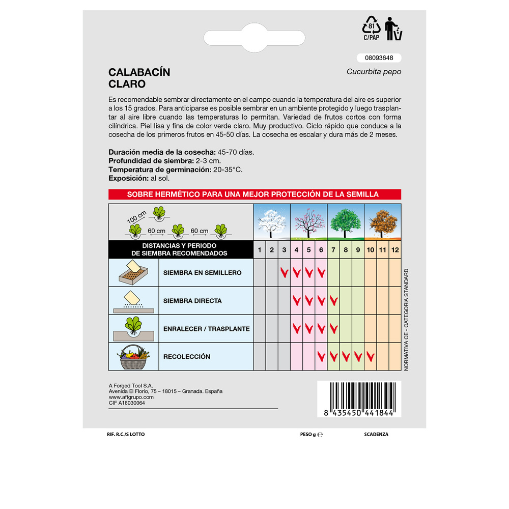 Semillas Calabacin Claro (5 gramos) Semillas Verduras, Horticultura, Horticola, Semillas Huerto. - Imagen 2