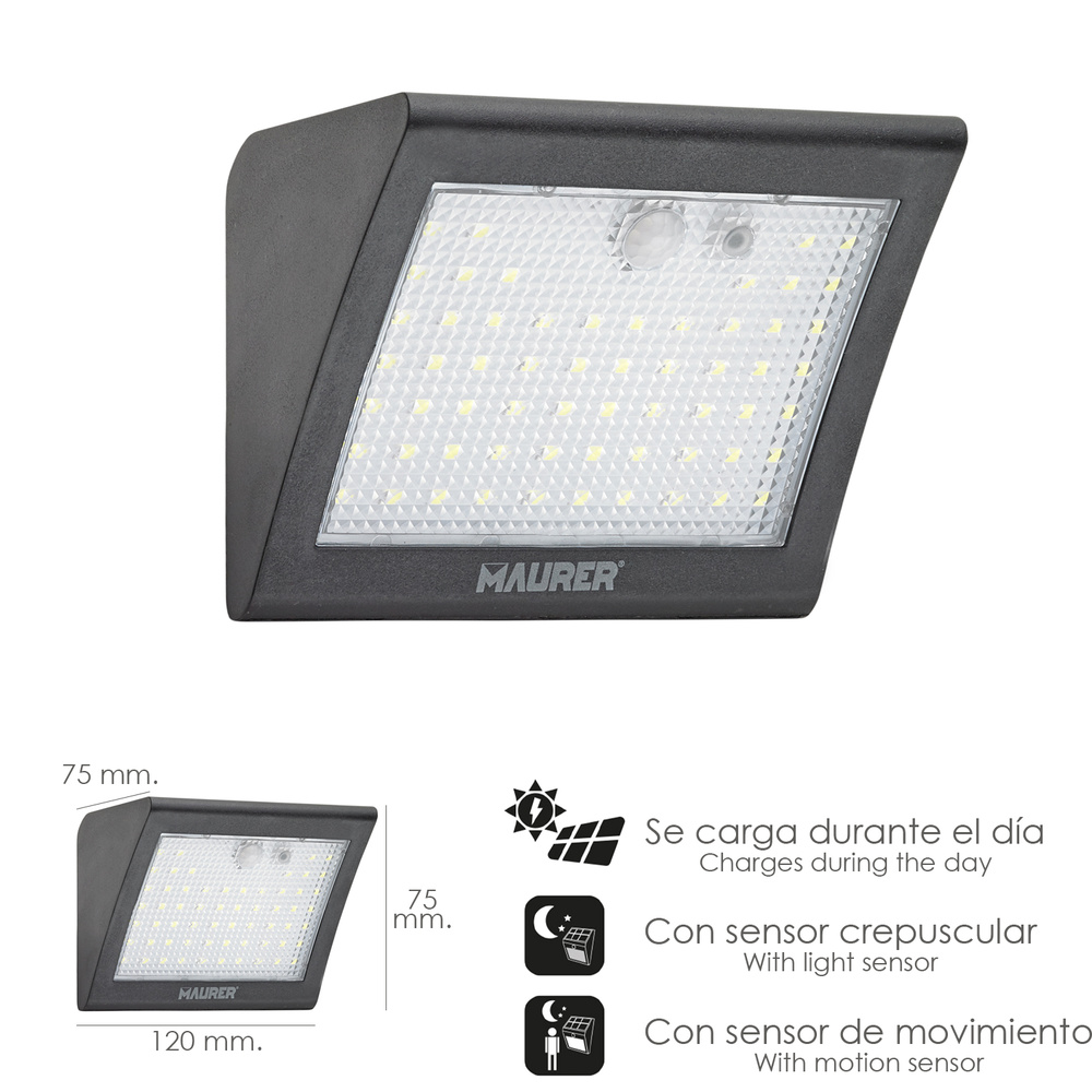 Aplique Solar Led 250 Lumenes Con Sensor De Movimiento y Crepuscular IP65 - Imagen 2
