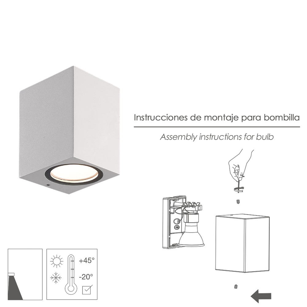 Lampara Aplique Cuadrado GU10 IP65 Color Blanco Aplique Techo, Luz Jardín, Lámpara Jardín, Luz Exterior, Aplique Jardín - Imagen 4