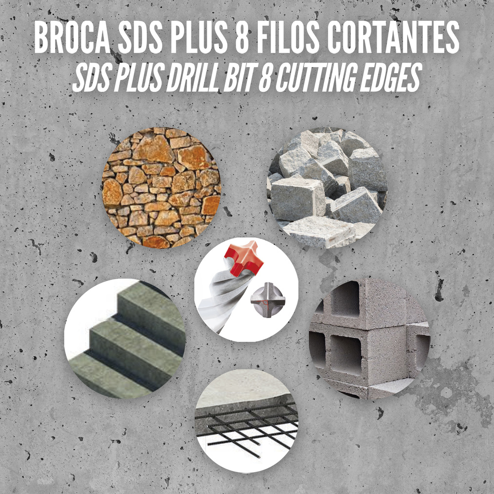 Broca Sds Plus 8 Filos Cortantes Especial Para Hormigon Armado Ø 6 x 260 mm. Broca Paredes, Broca Cimientos, Broca Muros - Imagen 5