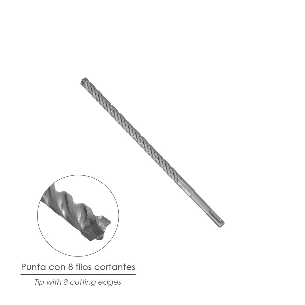 Broca Sds Plus 8 Filos Cortantes Especial Para Hormigon Armado Ø 14 x 260 mm. Broca Paredes, Broca Cimientos, Broca Muros - Imagen 3