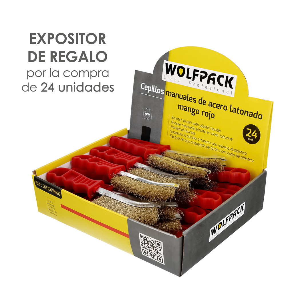 Cepillo Acero Latonado Mango Rojo 25 cm. cepillo Eliminación Oxido, Pintura, Pulido De Metales. - Imagen 3