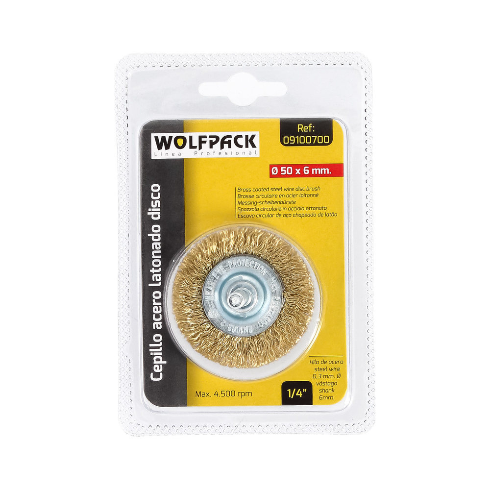 Cepillo Acero Latonado Para Taladro. Disco Ø 50 mm. Espiga 1/4" Cepillo Taladro Alambre Latón, Cepillo Limpieza, Cepillo Pulir. - Imagen 3
