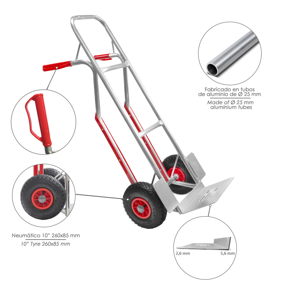 Carretilla Almacen / Sacos Aluminio Rueda Neumática - Imagen 3