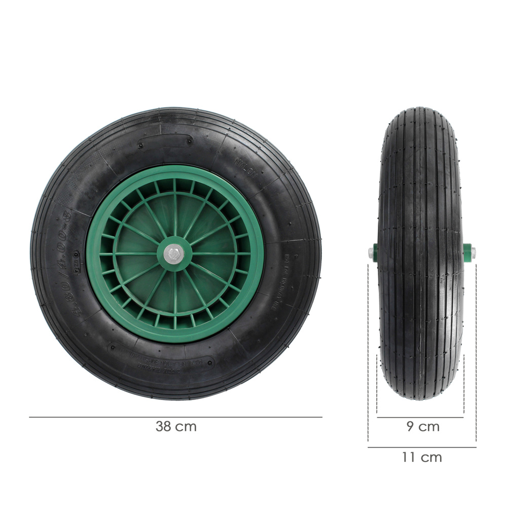 Rueda Carretilla Neumatica Para Carretilla Obra / Jardin Llanta Plastico Eje Ø 20 mm. Rueda Carretilla Jardin, Carro Invernadero - Imagen 2
