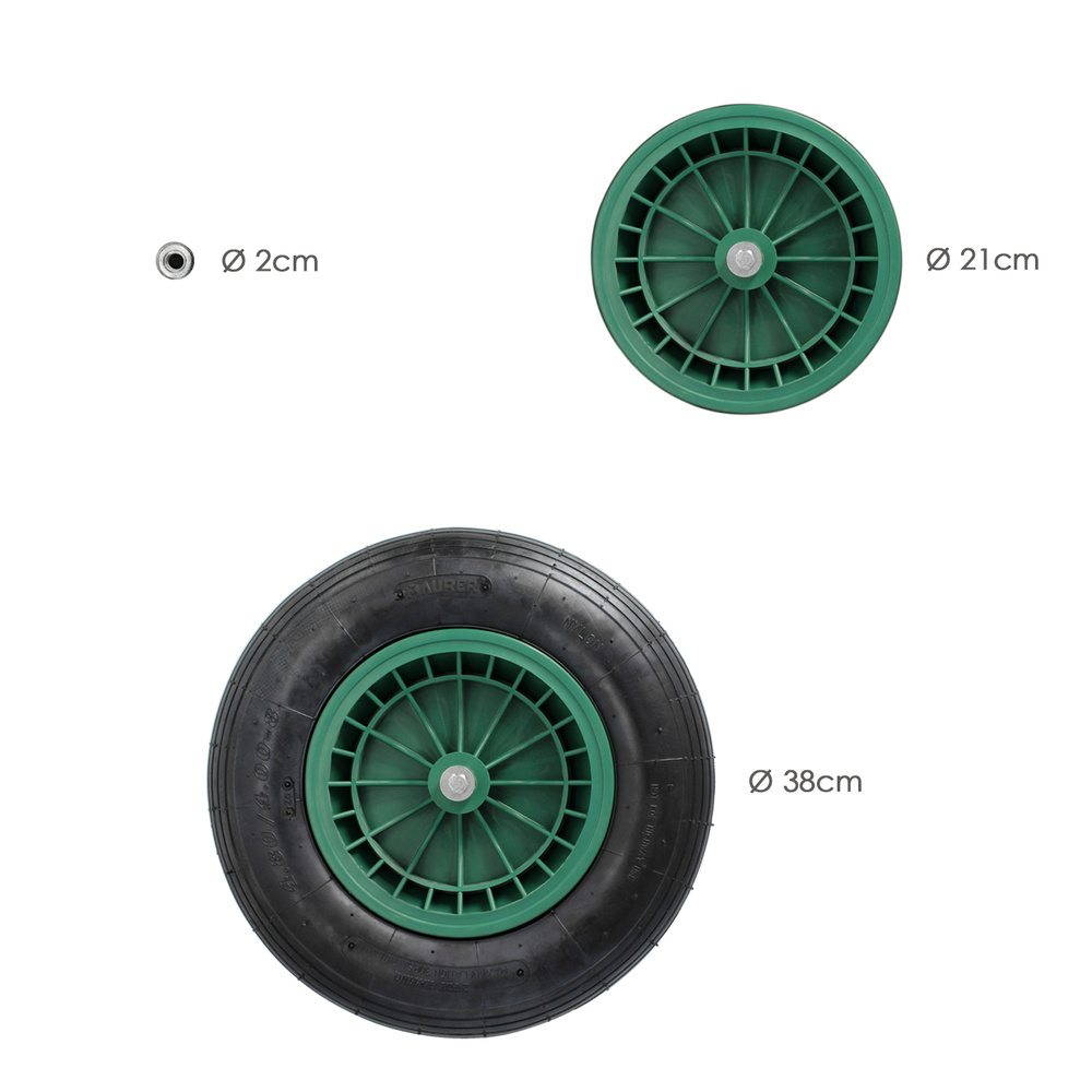 Rueda Carretilla Neumatica Para Carretilla Obra / Jardin Llanta Plastico Eje Ø 20 mm. Rueda Carretilla Jardin, Carro Invernadero - Imagen 3