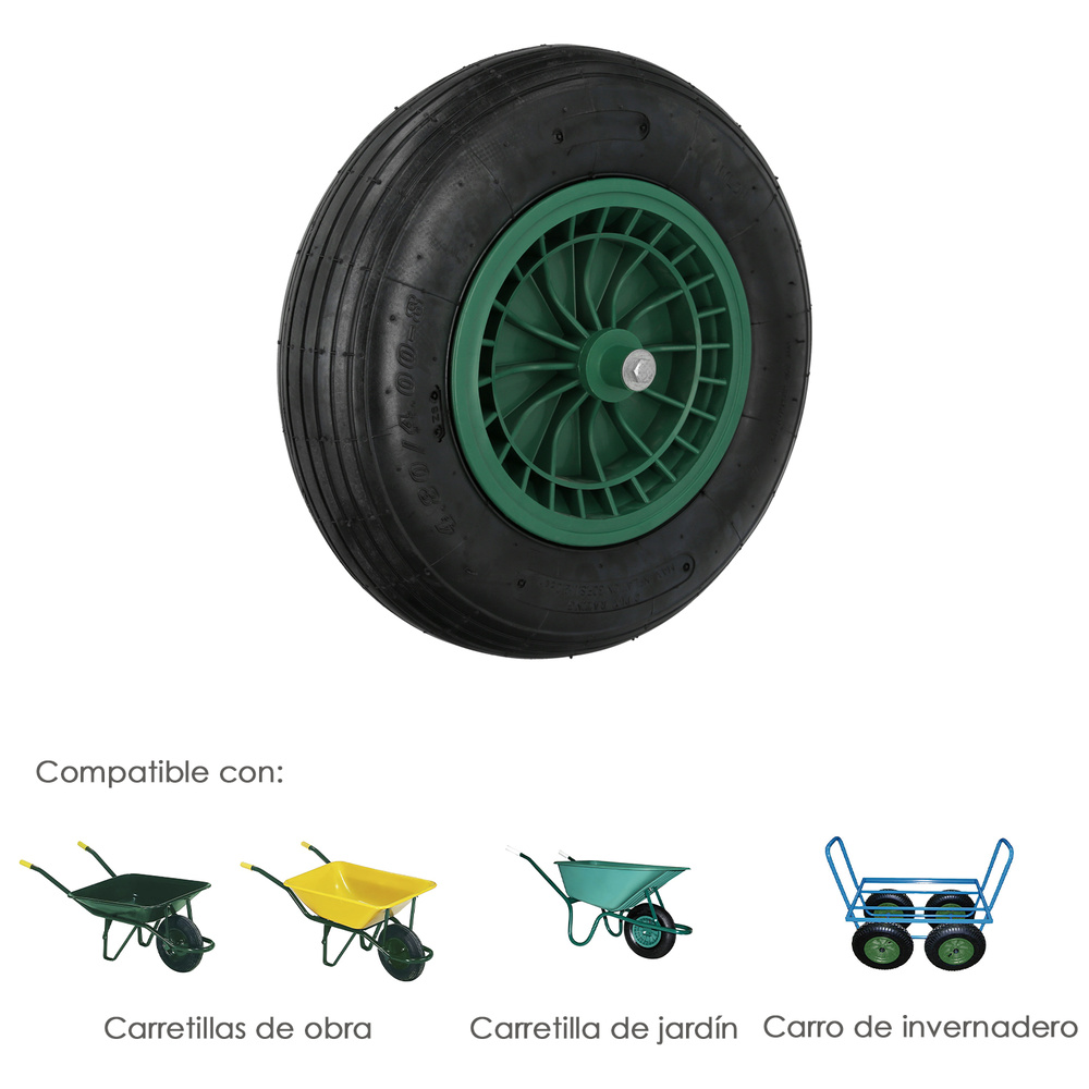Rueda Carretilla Neumatica Para Carretilla Obra / Jardin Llanta Plastico Eje Ø 20 mm. Rueda Carretilla Jardin, Carro Invernadero - Imagen 5