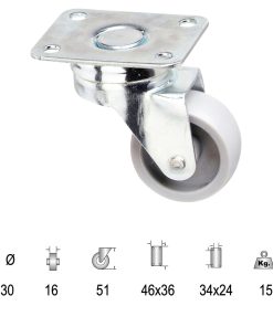 Rueda Polyamida Placa   30 mm.