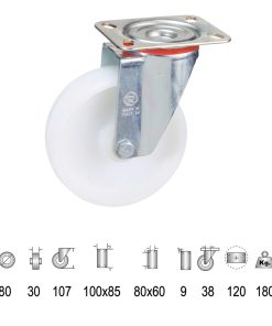 Rueda Industrial Nylon Placa   80 mm.