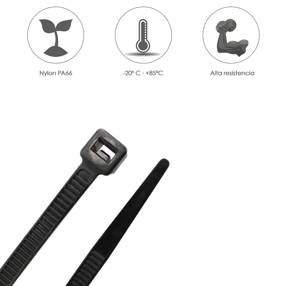 Brida Nylon 100%. Color Negro 2,5 x 160 mm. Bolsa 100 unidades. Abrazadera Plastico, Organizador Cables, Alta Resistencia - Imagen 4