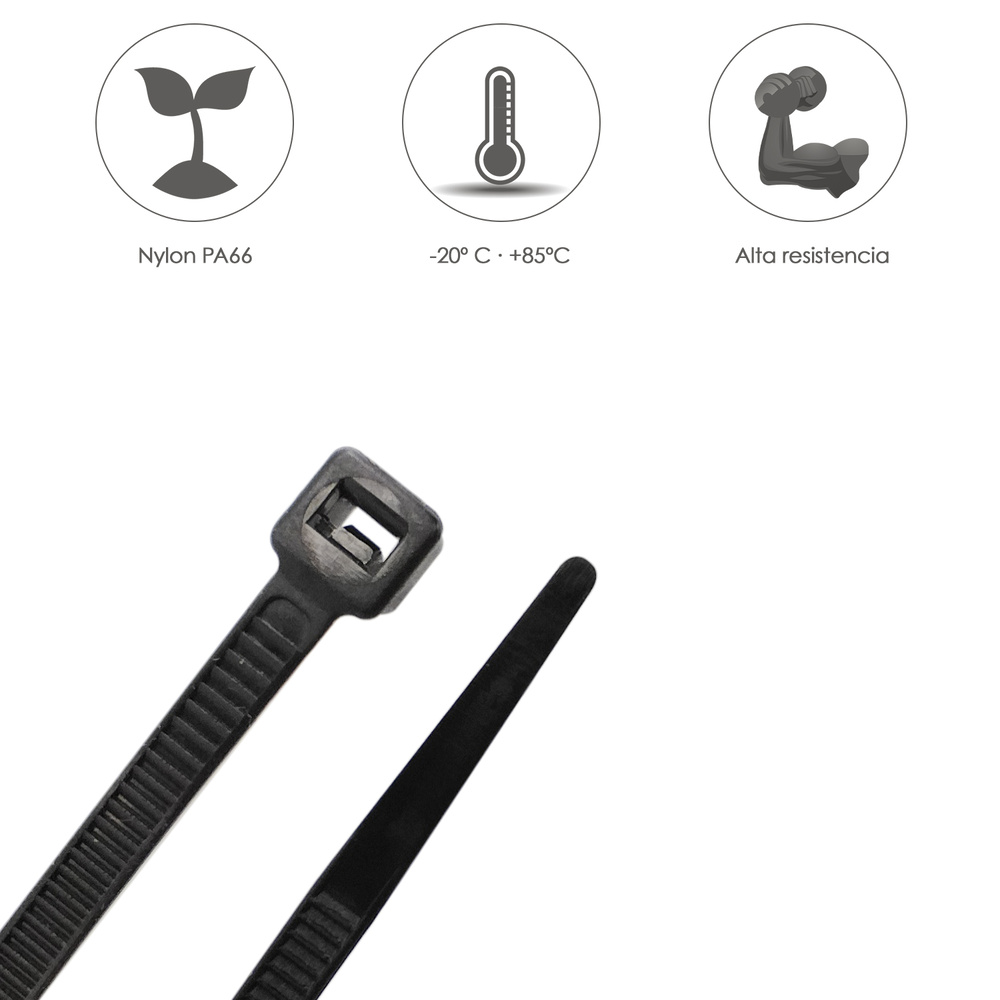 Brida Nylon 100%. Color Negro 3,5 x 200 mm. Bolsa 100 unidades. Abrazadera Plastico, Organizador Cables, Alta Resistencia - Imagen 4