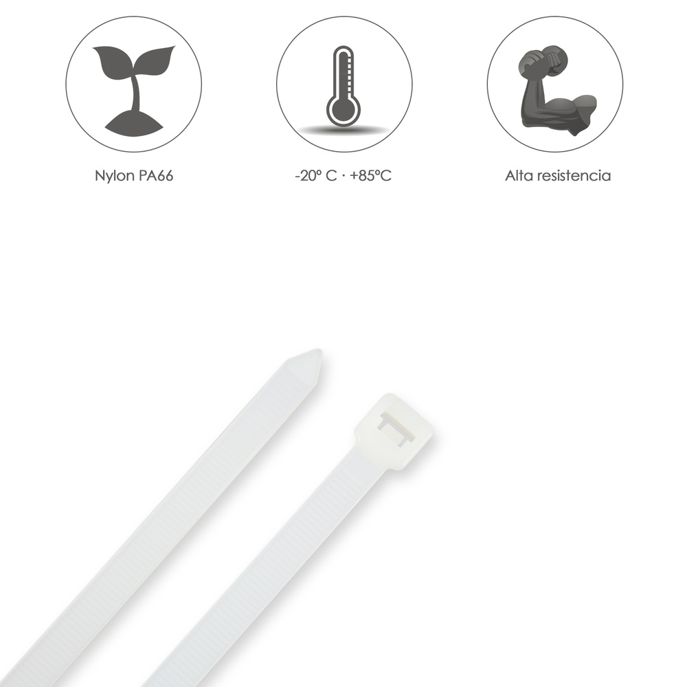 Brida Nylon 100%. Color Blanco / Natural 4,5 x 360 mm. 100 Piezas. Abrazadera Plastico, Organizador Cables, Alta Resistencia - Imagen 4