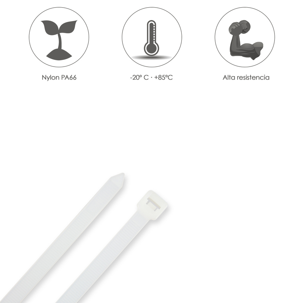Brida Nylon 100%. Color Blanco / Natural 2,5 x135 mm. 100 Piezas. Abrazadera Plastico, Organizador Cables, Alta Resistencia - Imagen 4