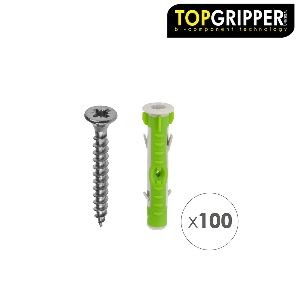 Cubo Tacos Topgripper Bimaterial Con Tornillos Ø 8 mm. 100 Piezas Taco Anclaje Universal, Taco Hormigon, Taco Pladur - Imagen 2