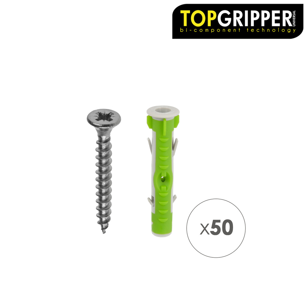 Blister Tacos Topgripper Bimaterial Con Tornillos Ø 5 mm. 50 Piezas Taco Anclaje Universal, Taco Hormigon, Taco Pladur, - Imagen 2