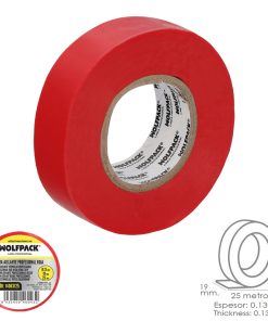 Cinta Aislante Profesional Roja Espesor 0.13 mm. Ancho 19 mm. Rollo 25 Metros Cinta Electricista, Cinta Aislante Cables