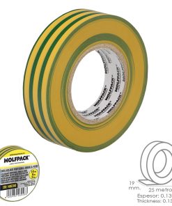 Cinta Aislante Profesional Amarilla/Verde Espesor 0.13 mm. Ancho 19 mm. Rollo 25 Metros Cinta Electricista, Cinta Aislante Cable