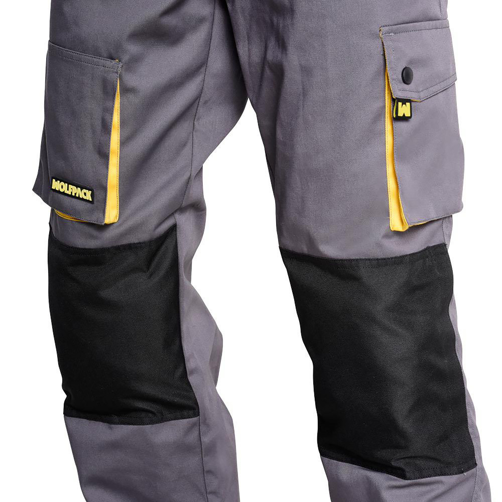 Pantalones Largos DeTrabajo, Multibolsillos, Resistentes, Rodilla Reforzada, Gris/Amarillo Talla 46/48 L (Slim Fit) - Imagen 4