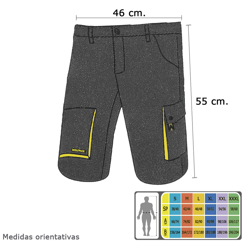 Pantalones Cortos DeTrabajo, Multibolsillos, Resistentes, Gris/Amarillo Talla 50/52 XL - Imagen 4