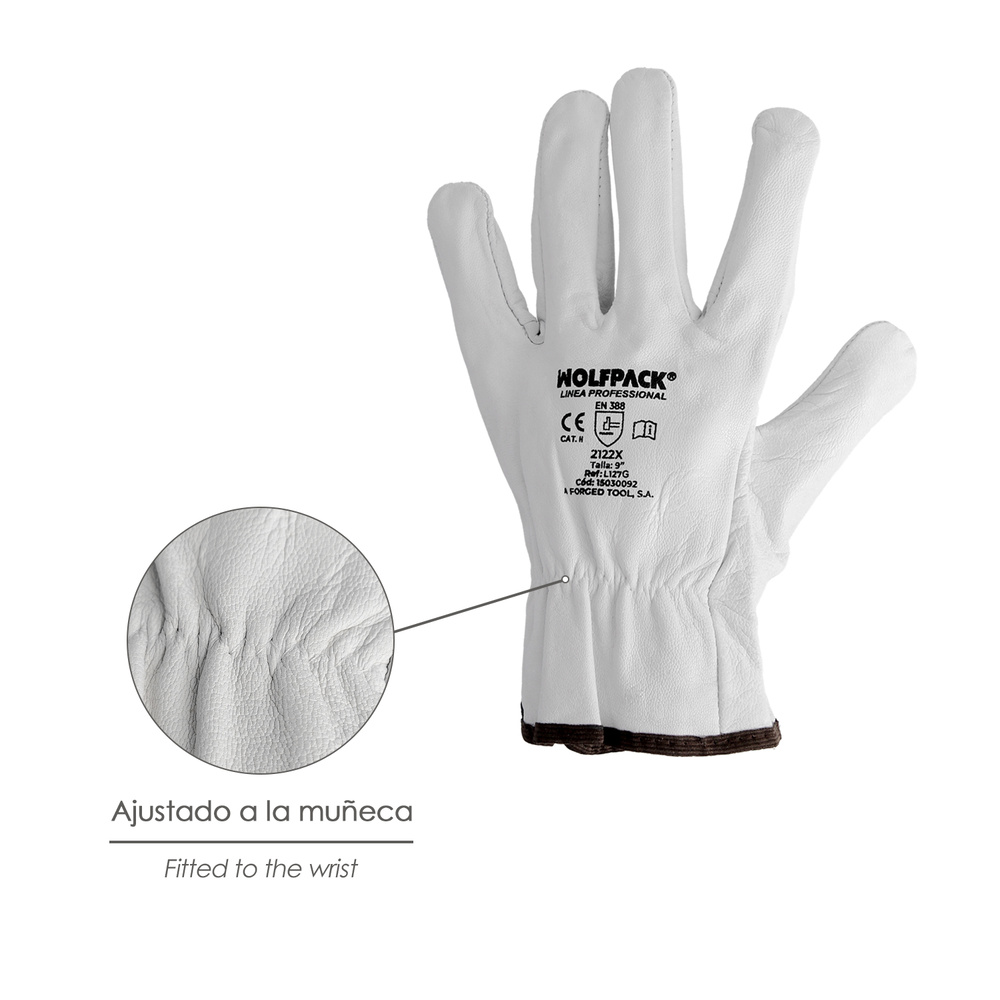 Guantes De Trabajo De Piel Flor De Vacuno, Proteccion Laboral, Riesgos Mecanicos, Guantes De Seguridad De Cuero. Talla 7" (Par) - Imagen 3