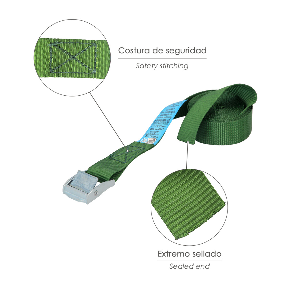 Cinta De Amarre Con Trinquete 4 metros x 25 mm. Trinquete Metalico Automatico, Cincha, Eslinga Mercancia, Correa Sujeción - Imagen 4