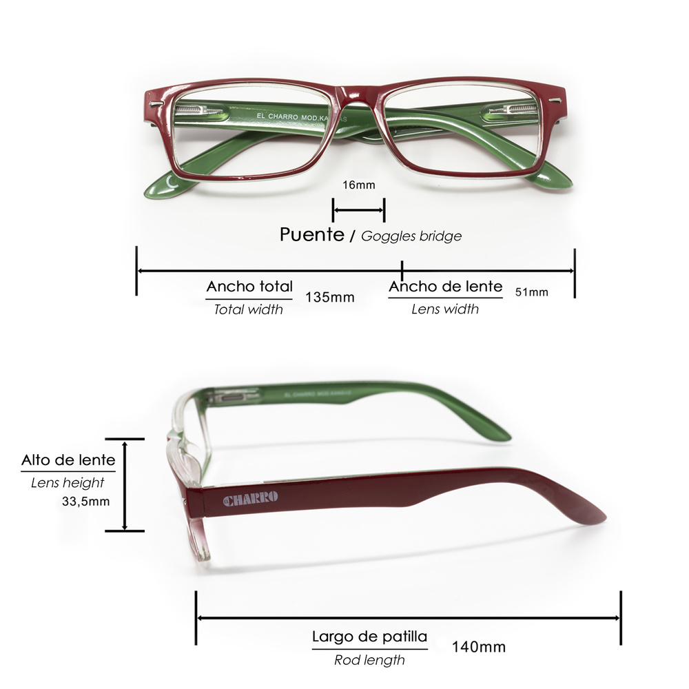 Gafas Lectura Kansas Rojo / Verde. Aumento +1,5 Gafas De Vista, Gafas De Aumento, Gafas Visión Borrosa - Imagen 2