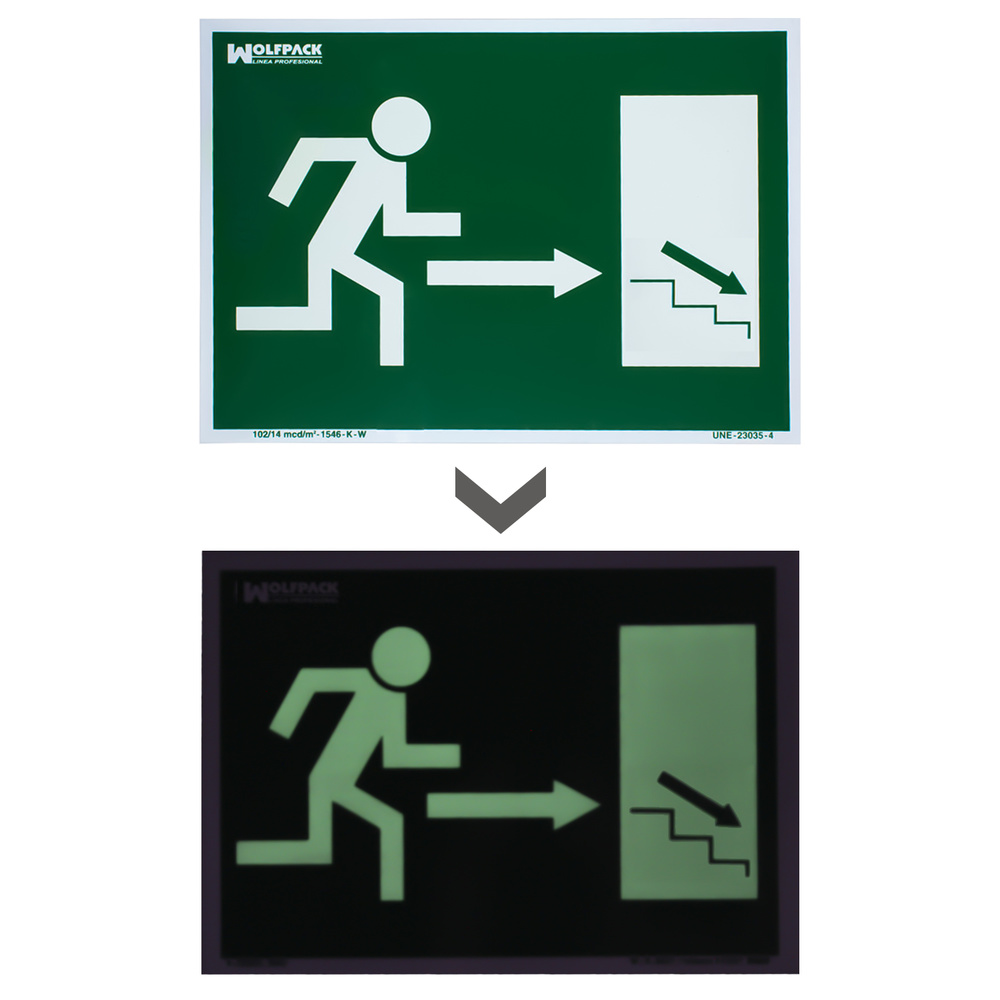 Cartel / Señal Fluorescente / Señal Fluorescente Salida Escalera Derecha Abajo 21x30 cm. - Imagen 2