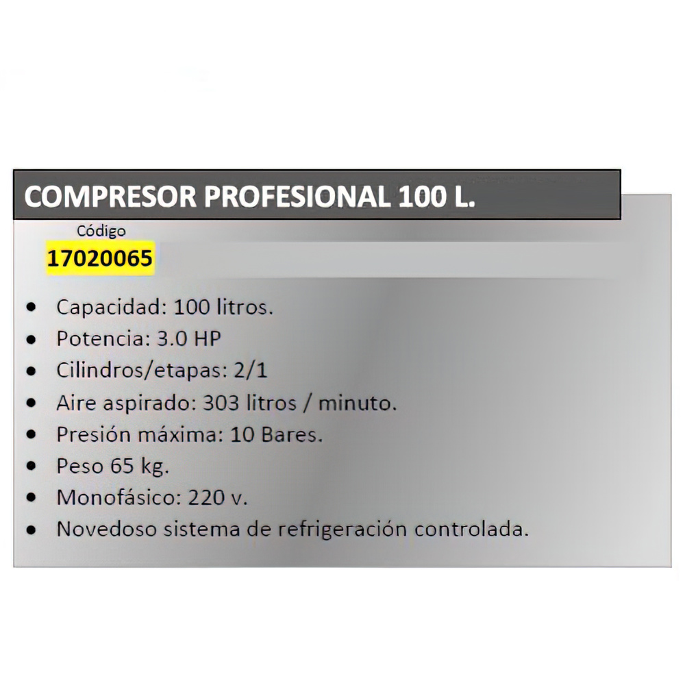Compresor Profesional 100 Litros Hp3,0 - Imagen 2