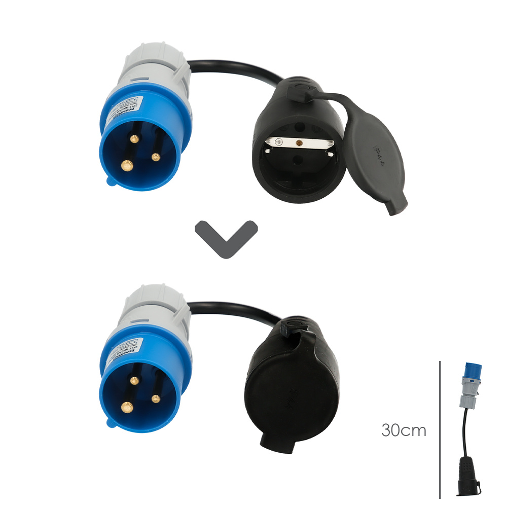 Adaptador de clavija CEE a Schuko, 2 polos + Tierra. Max. 16A. 230V - Imagen 2