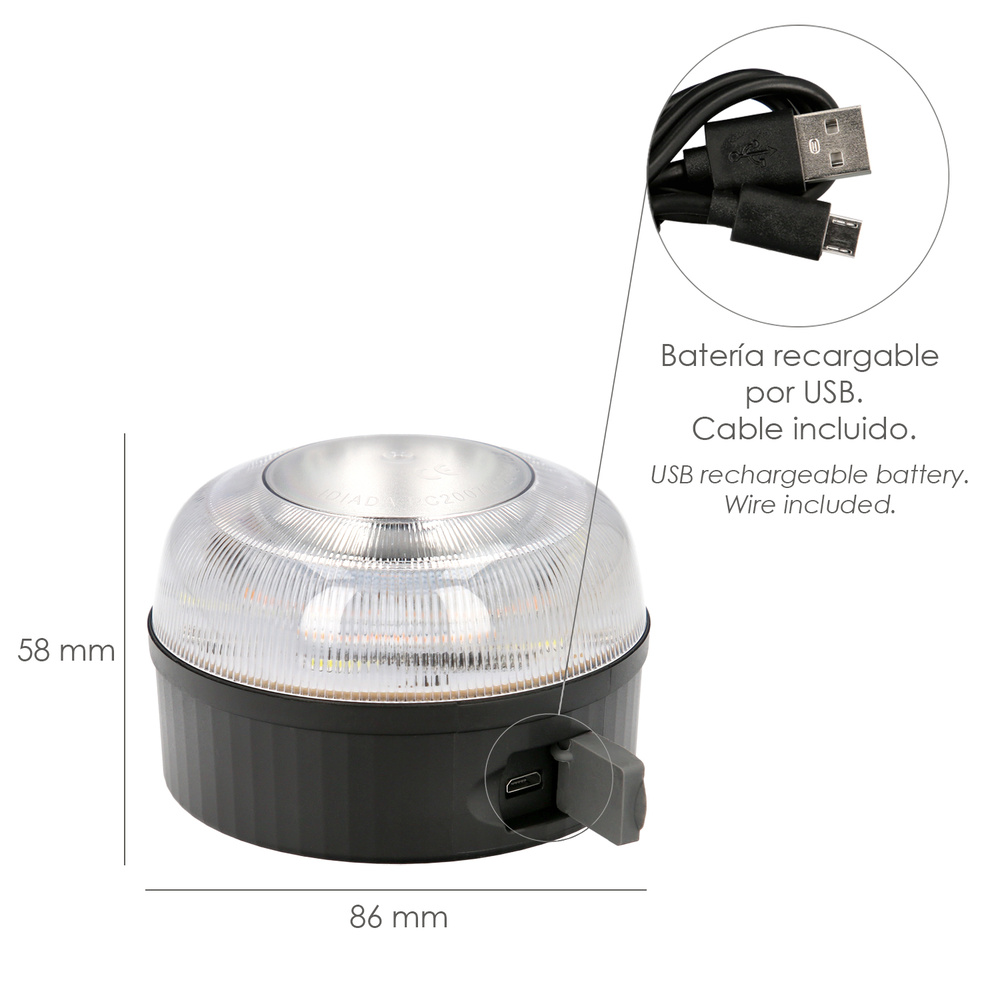 Luz Led Emergencia Coche V16 Baliza Luminosa Hologada Recargable USB - Imagen 2