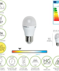 Bombilla Led Globo Mini Rosca E27 (Gorda). 8 Watt. Equivale A 60 Watt. 806 Lumenes. Luz Cálida (3000º K.) A+