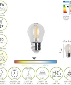 Bombilla Led Filamento Esfera Rosca E27. 4,5 Watt. Equivale A 35 Watt. 470 Lumenes. Luz Neutra 4000º K.