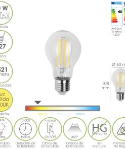 Bombilla Led Filamento Standar Rosca E27. 10 Watt. Equivale A 80 Watt. 1521 Lumenes. Luz Calida 2700º K.