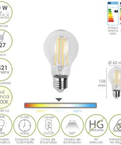 Bombilla Led Filamento Standar Rosca E27. 10 Watt. Equivale A 80 Watt. 1521 Lumenes. Luz Neutra 4000º K.