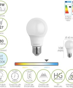 Bombilla Led Estandar Rosca E27. 4.9 Watt. Equivale A 40 Watt. 480 Lumenes. Luz Fria (6500º K.)