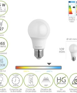 Bombilla Led Estandar Rosca E27. 9.5 Watt. Equivale A 75 Watt. 1055 Lumenes. Luz Fría (6500º K.)