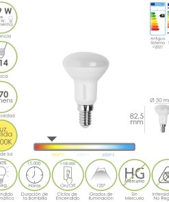 Bombilla Led Reflectante Rosca E14. 4,9 Watt. Equivale A 35 Watt. 470 Lumenes. Luz Cálida (3000º K.)